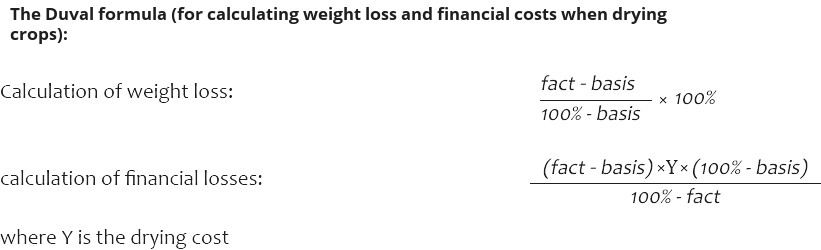 Calculator of losses in weight and financial expenses when drying and cleaning crops